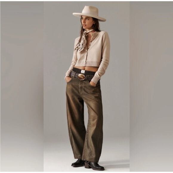 Free People We The Free Good Luck Coated Brown Barrel Leg Jeans Size 28 - Picture 1 of 16